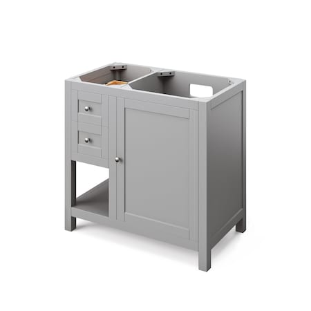 Jeffrey Alexander 36" Grey Astoria Vanity, right offset, Calacatta Vienna Quartz Vanity Top, undermount rectangle bowl VKITAST36GRCQR